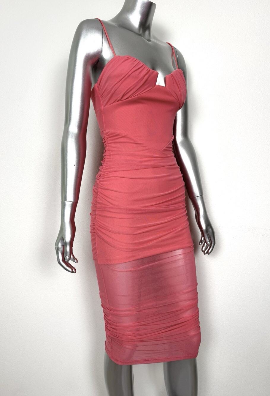 Pink Corset Bustier Dress Womens Small Ruched Mesh Stretch Bodycon Selfie Leslie